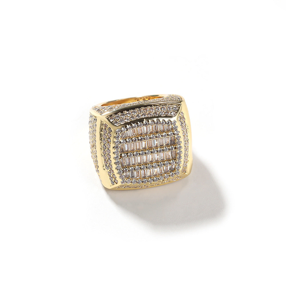 Iced Out Mens Pinky Ring - 18k Gold Plated Bling Hip Hop Cubic Zirconia Jewelry - Created Diamond Signet for Women Gifts