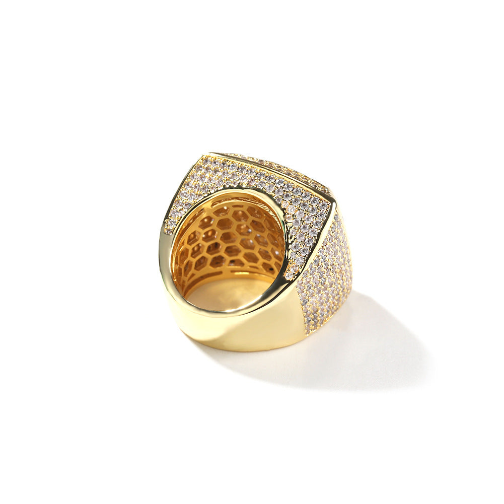Iced Out Mens Pinky Ring - 18k Gold Plated Bling Hip Hop Cubic Zirconia Jewelry - Created Diamond Signet for Women Gifts