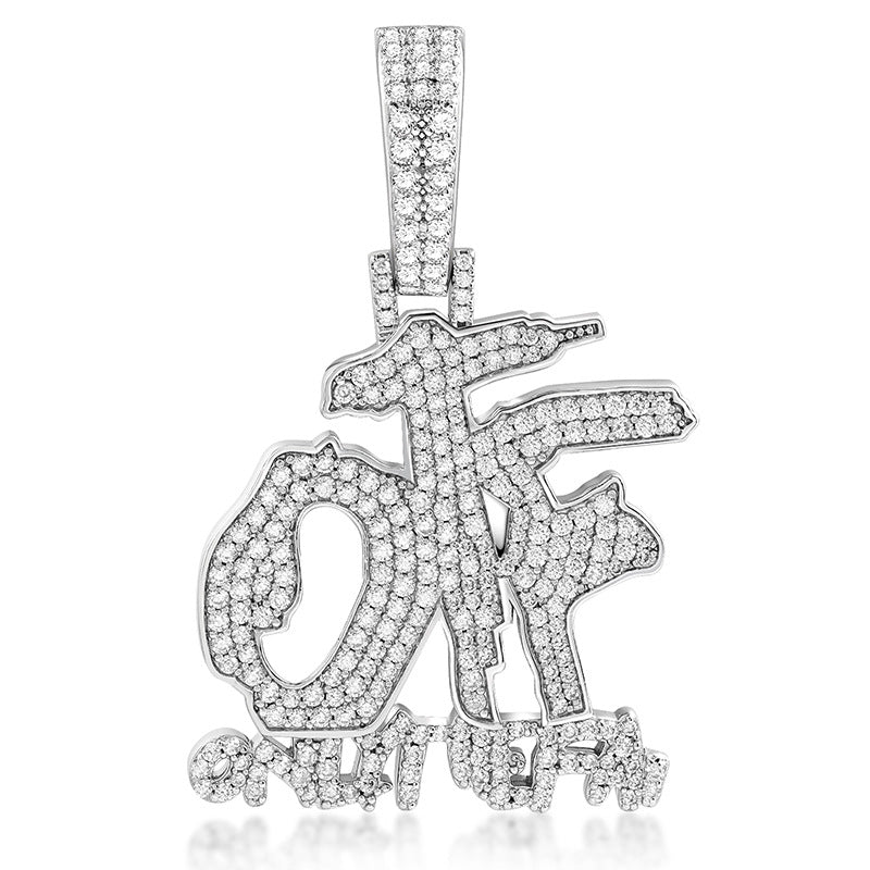 Hip Hop Diamond OTF Letter Pendant Necklace, Cuban Chain, Zinc Alloy, 20 inches