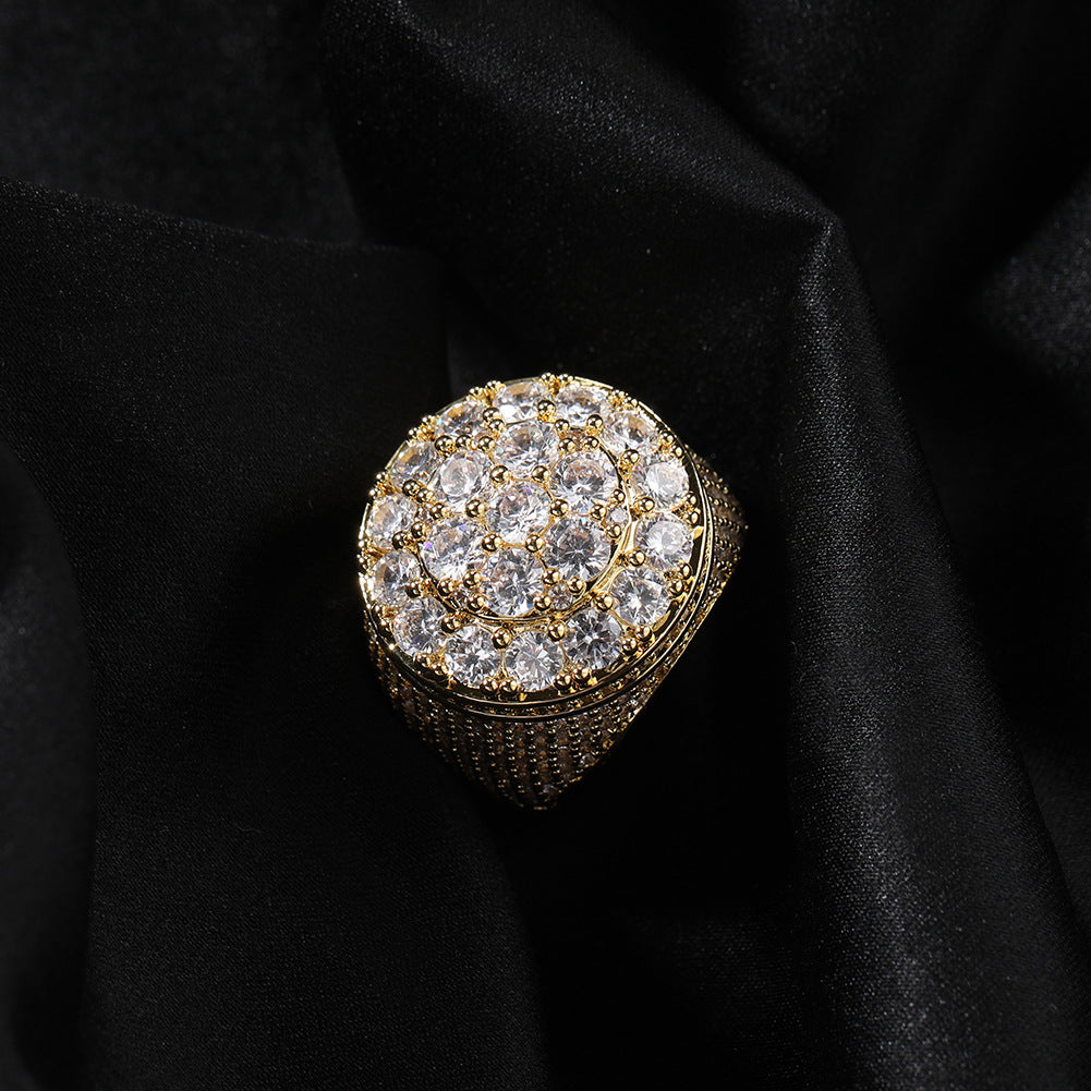 Iced Out Mens Pinky Ring - 18k Gold Plated Bling Hip Hop Cubic Zirconia Jewelry - Created Diamond Signet for Women Gifts
