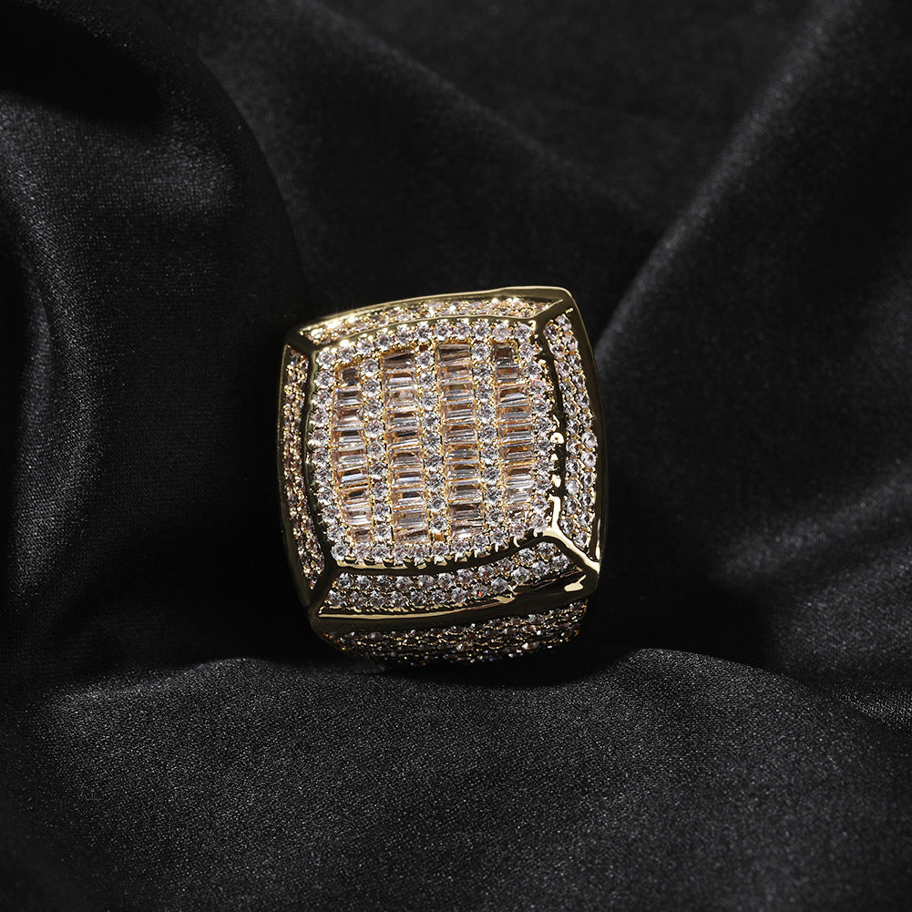 Iced Out Mens Pinky Ring - 18k Gold Plated Bling Hip Hop Cubic Zirconia Jewelry - Created Diamond Signet for Women Gifts