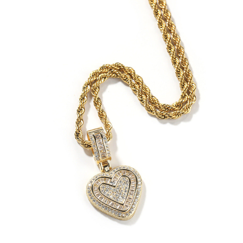 Heart Pendant Necklace, 14K Gold Plated, Cubic Zirconia, Iced Out Design
