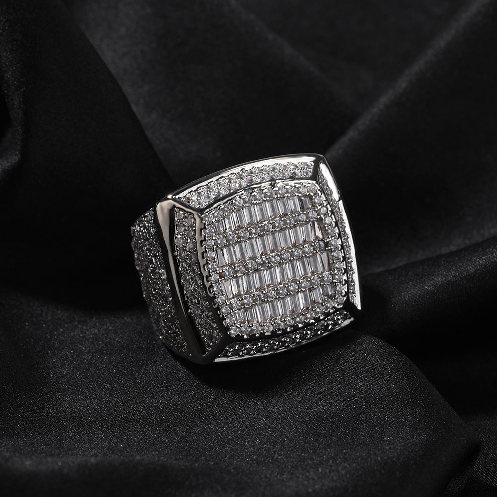 Iced Out Mens Pinky Ring - 18k Gold Plated Bling Hip Hop Cubic Zirconia Jewelry - Created Diamond Signet for Women Gifts