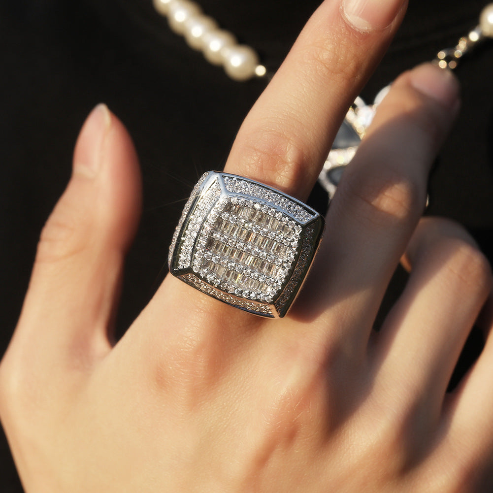 Iced Out Mens Pinky Ring - 18k Gold Plated Bling Hip Hop Cubic Zirconia Jewelry - Created Diamond Signet for Women Gifts