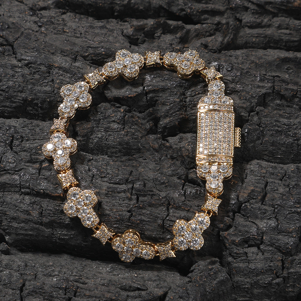 Cross Necklace Bracelet Hip Hop 14K Gold Plated Necklace for Men Women, Prong Setting 5A Cubic Zirconia Diamond Classic Cross Necklace Tennis Bracelet for Rapper with Jewelry Box