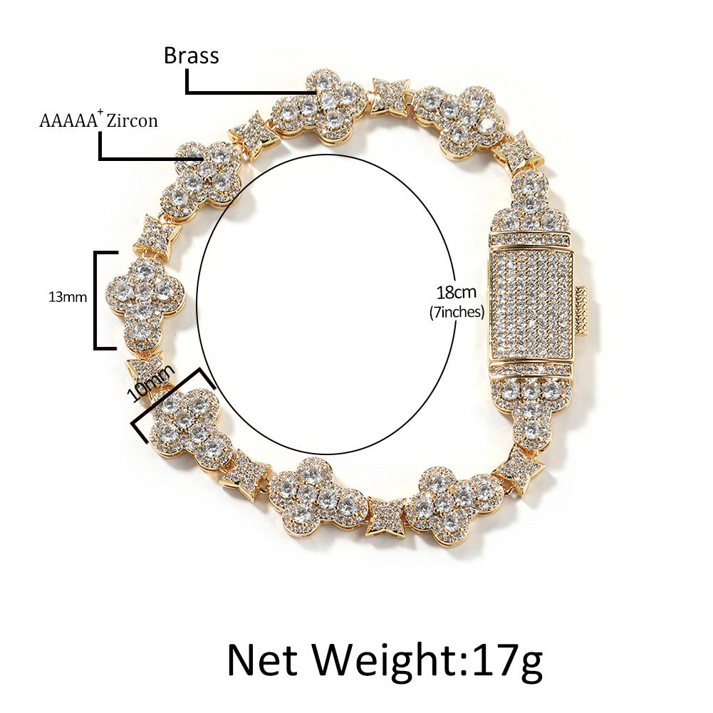 Cross Necklace Bracelet Hip Hop 14K Gold Plated Necklace for Men Women, Prong Setting 5A Cubic Zirconia Diamond Classic Cross Necklace Tennis Bracelet for Rapper with Jewelry Box