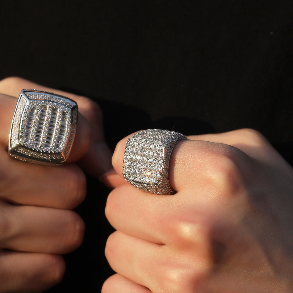 Iced Out Mens Pinky Ring - 18k Gold Plated Bling Hip Hop Cubic Zirconia Jewelry - Created Diamond Signet for Women Gifts