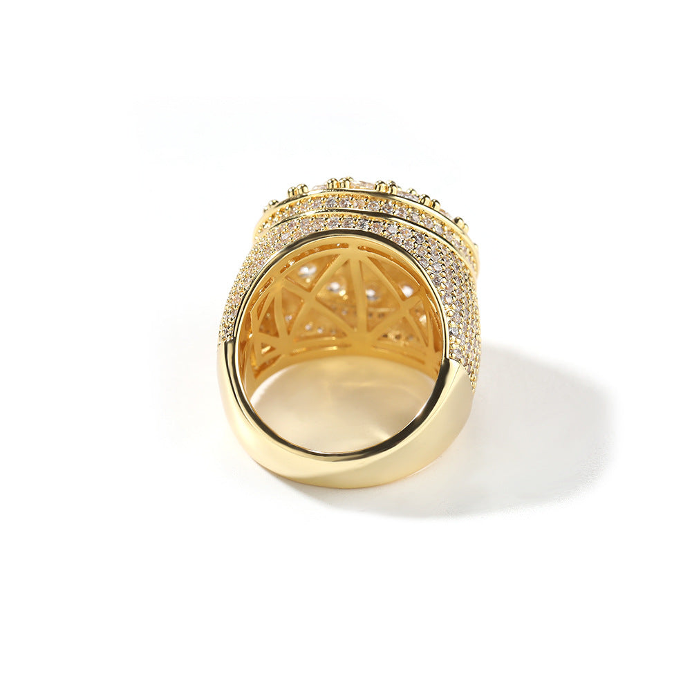 Iced Out Mens Pinky Ring - 18k Gold Plated Bling Hip Hop Cubic Zirconia Jewelry - Created Diamond Signet for Women Gifts