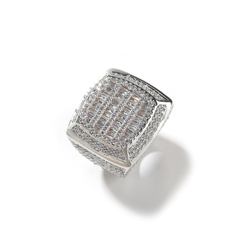 Iced Out Mens Pinky Ring - 18k Gold Plated Bling Hip Hop Cubic Zirconia Jewelry - Created Diamond Signet for Women Gifts
