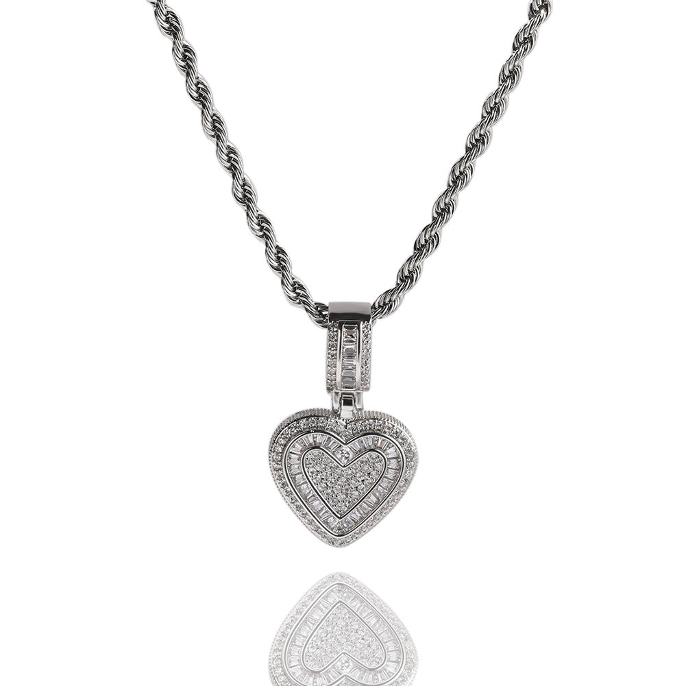 Heart Pendant Necklace, 14K Gold Plated, Cubic Zirconia, Iced Out Design