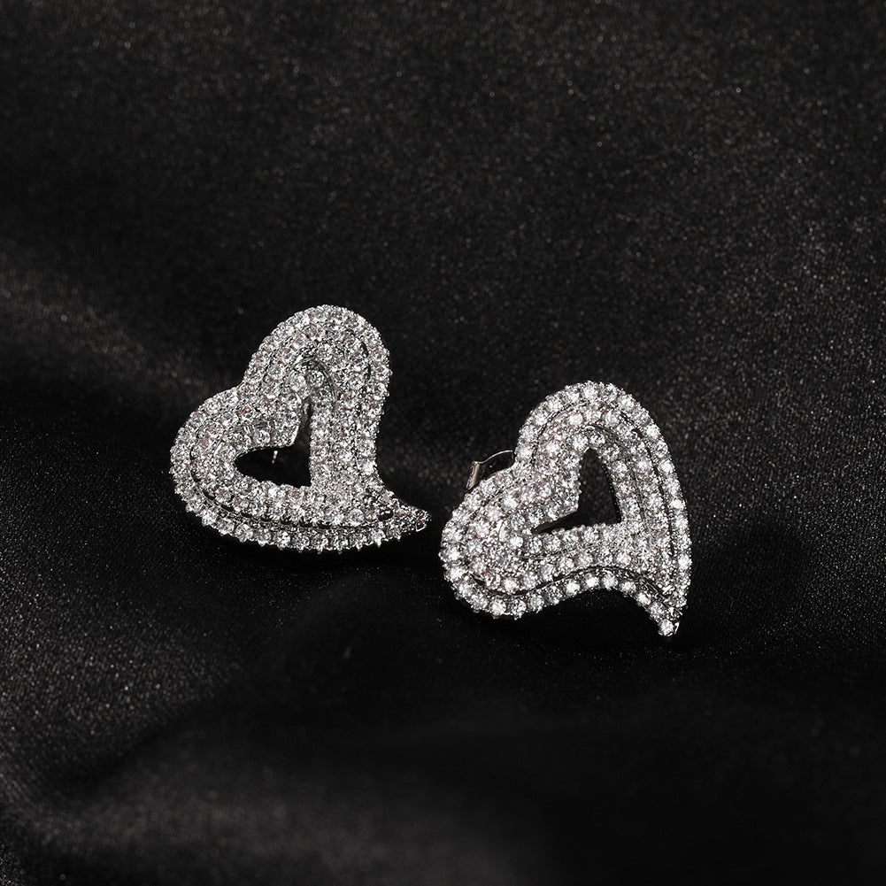 Heart Earrings Hypoallergenic Stud Earrings For Women Trendy, Iced Out Womens Earrings Sensitive Earrings Studs, Hip Hop Jewelry Cubic Zirconia Bling Jewelry Dainty Earrings for Birthday