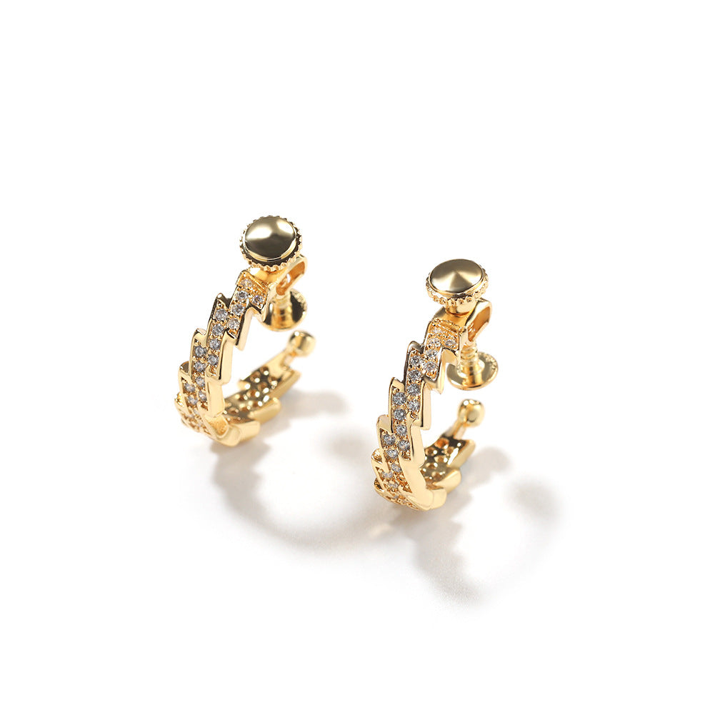 Hip-Hop Spiral Buckle Lightning Earrings, Trendy Street Style Zircon Earrings for Men, Minimalist Personality Ear Clips