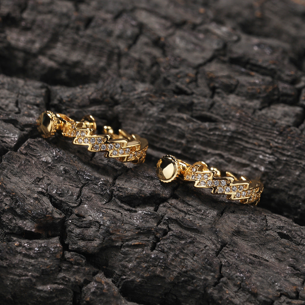 Hip-Hop Spiral Buckle Lightning Earrings, Trendy Street Style Zircon Earrings for Men, Minimalist Personality Ear Clips