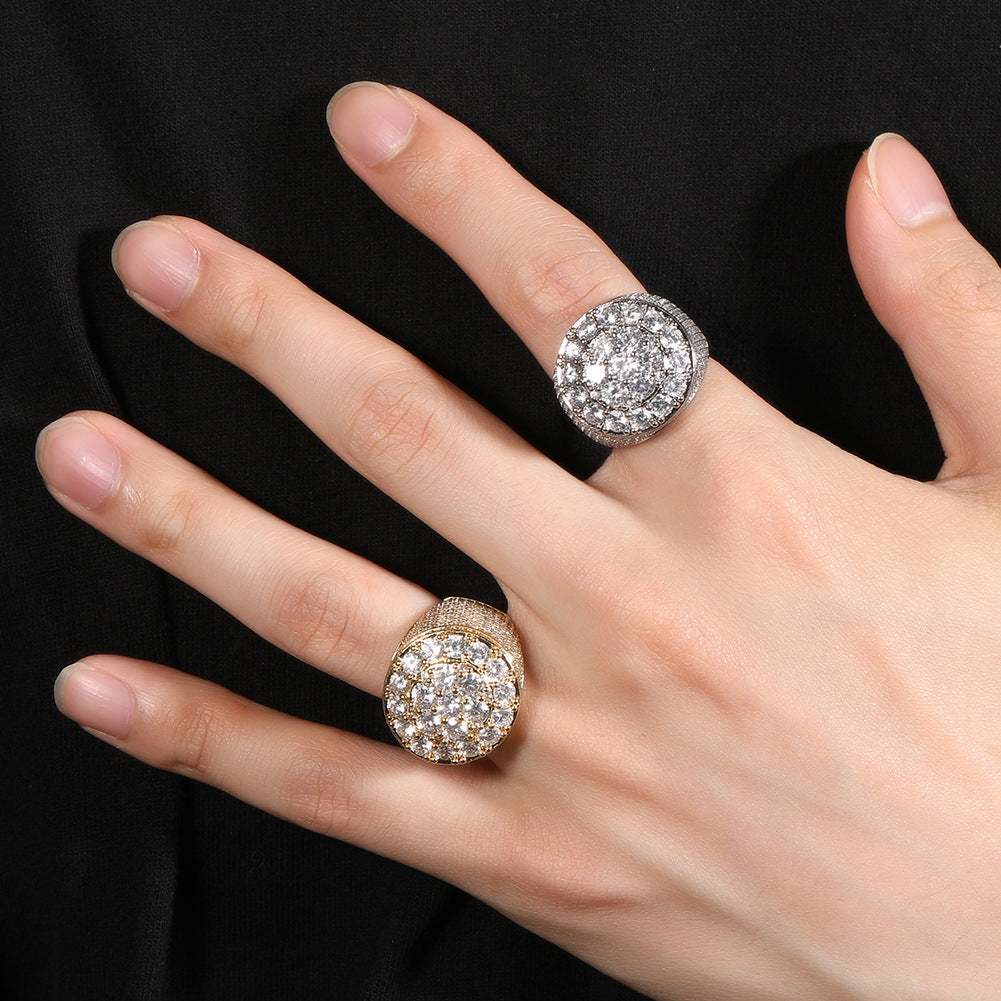 Iced Out Mens Pinky Ring - 18k Gold Plated Bling Hip Hop Cubic Zirconia Jewelry - Created Diamond Signet for Women Gifts