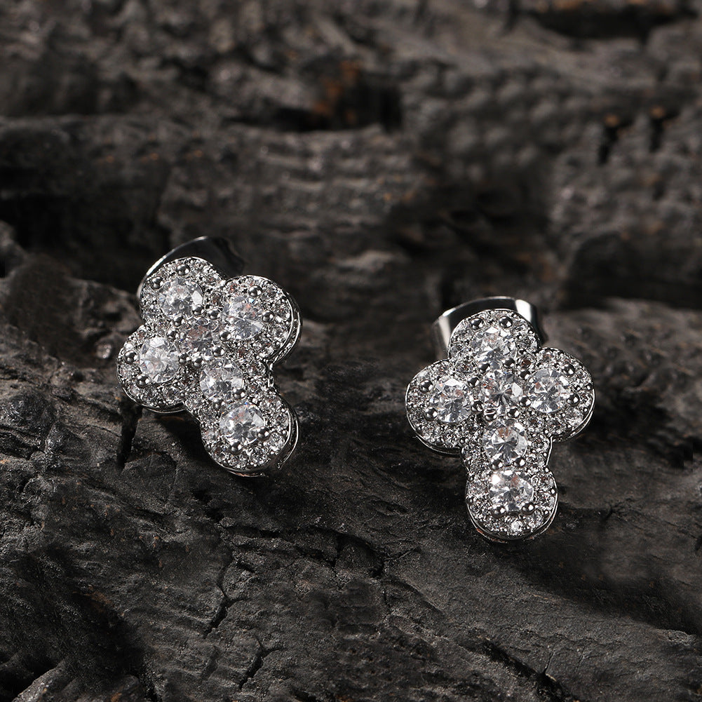 Lulu Mel Cross Earrings Hypoallergenic Stud Earrings For Men Women Trendy, Iced Out Small Cross Cloud Shaped Earrings Studs, Hip Hop Diamond Jewelry Cubic Zirconia Bling Jewelry Dainty Cross Earrings