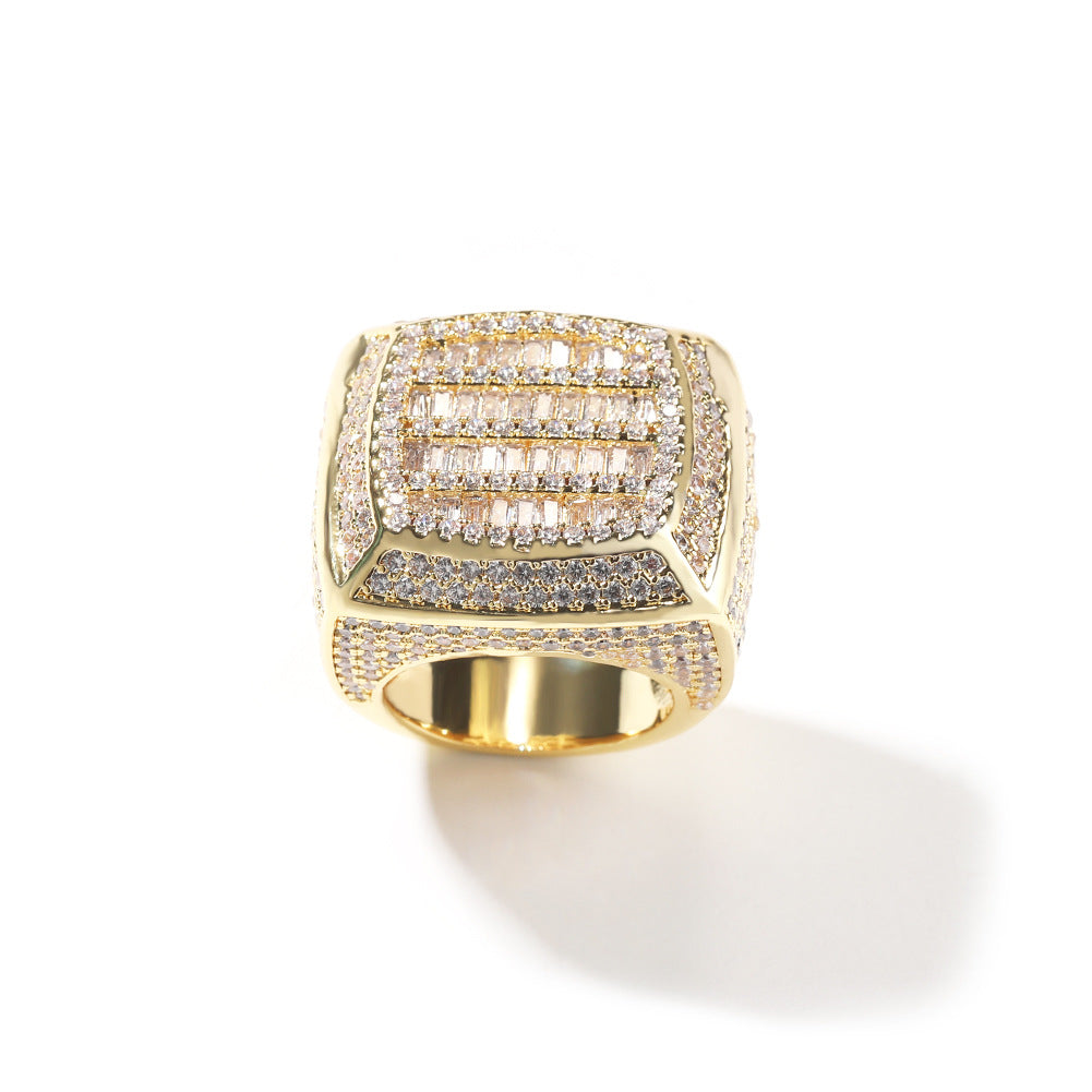 Iced Out Mens Pinky Ring - 18k Gold Plated Bling Hip Hop Cubic Zirconia Jewelry - Created Diamond Signet for Women Gifts