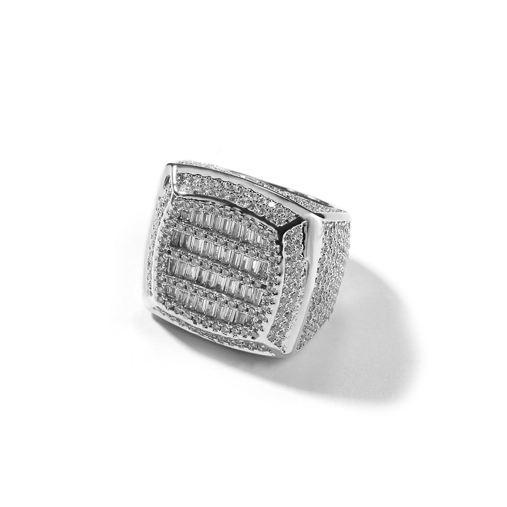Iced Out Mens Pinky Ring - 18k Gold Plated Bling Hip Hop Cubic Zirconia Jewelry - Created Diamond Signet for Women Gifts