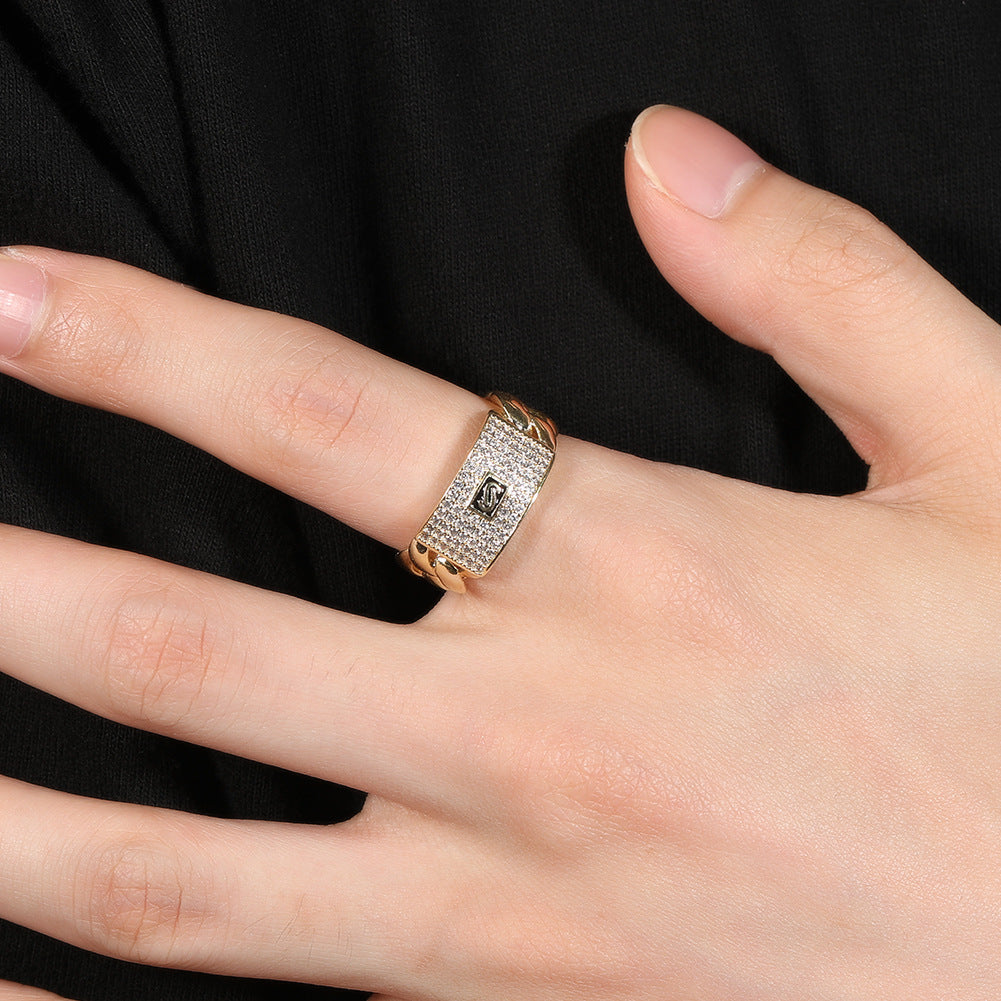 Hip Hop Rapper 5A+ Cz Stone Paved Ice Out Cuban Chain Finger Rings for Men Jewelry Gold Color