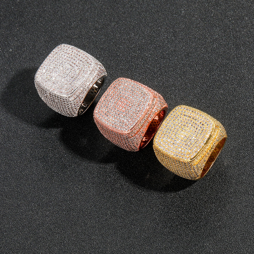 Iced Out Mens Pinky Ring - 18k Gold Plated Bling Hip Hop Cubic Zirconia Jewelry - Created Diamond Signet for Women Gifts