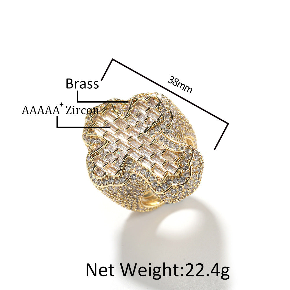 Iced Out Diamond Baguette Cross Pinky Ring Cubic Zirconia Punky Hip Hop Rapper Style Band Ring Jewelry Gift for Men Women