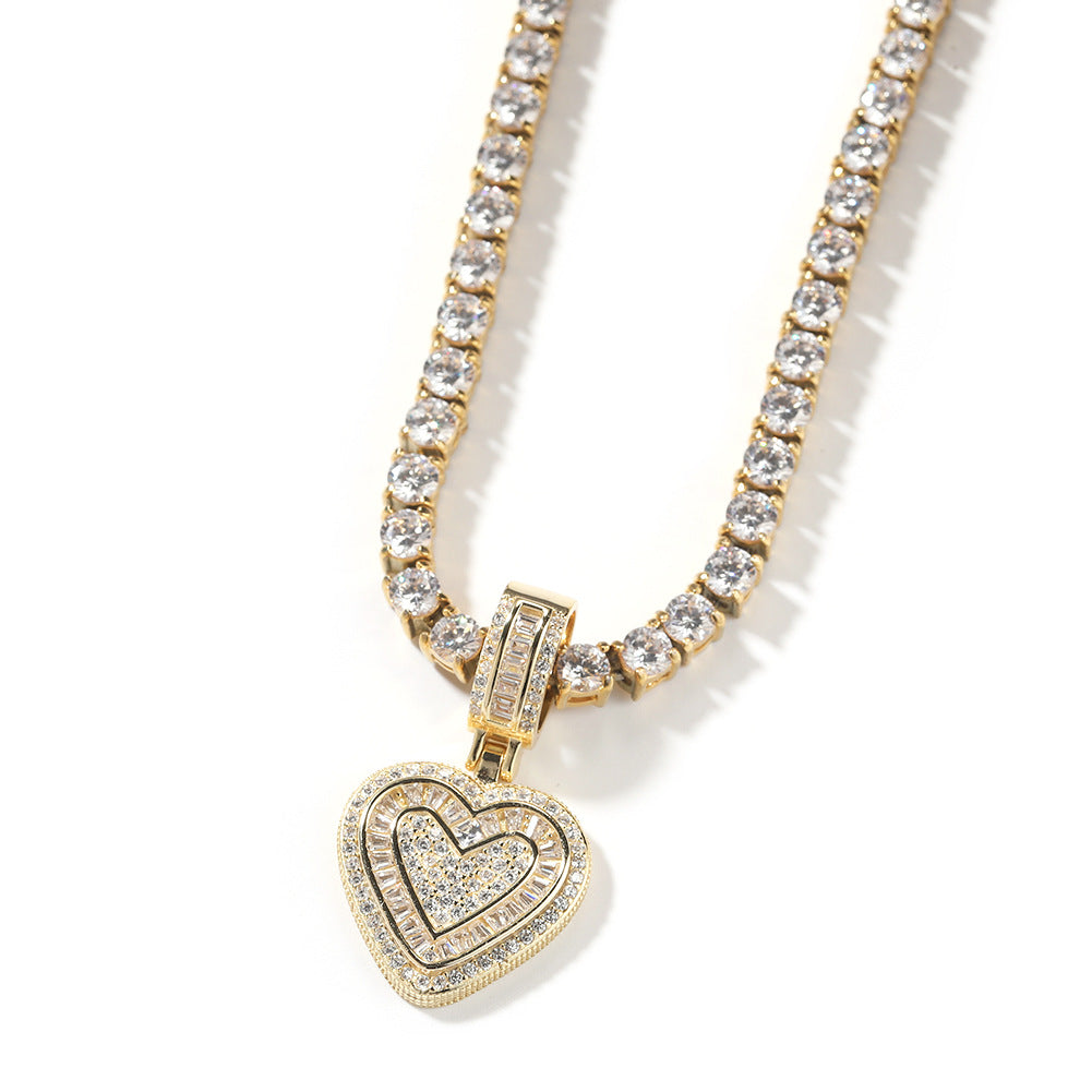 Heart Pendant Necklace, 14K Gold Plated, Cubic Zirconia, Iced Out Design