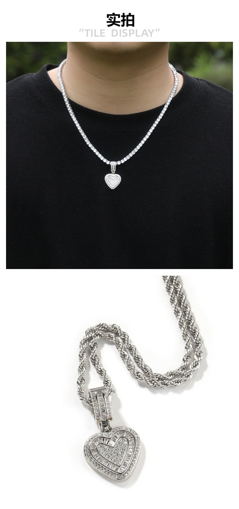 Heart Pendant Necklace, 14K Gold Plated, Cubic Zirconia, Iced Out Design