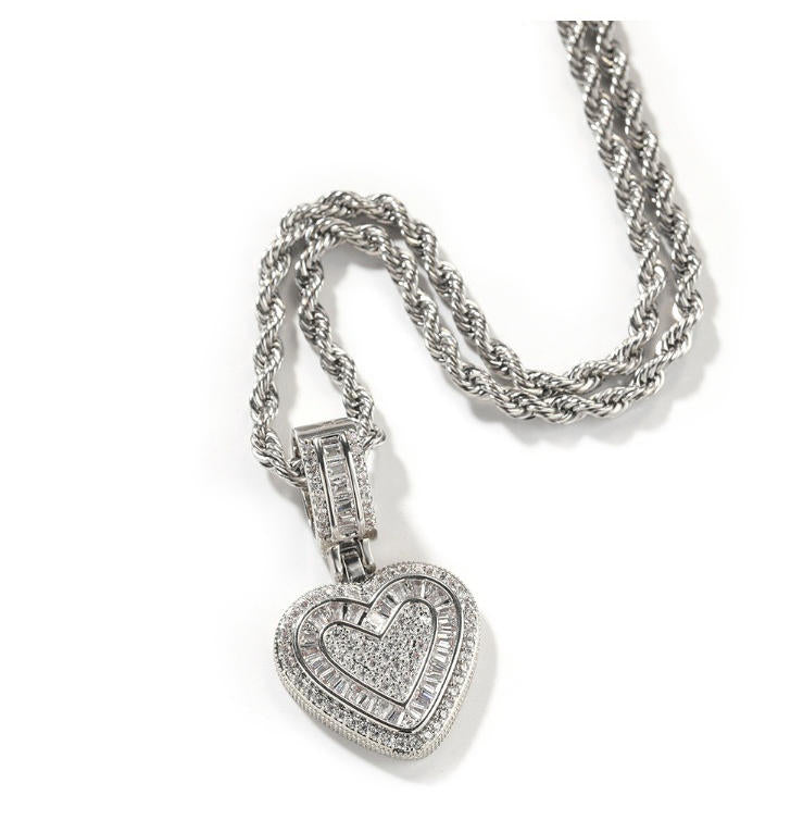 Heart Pendant Necklace, 14K Gold Plated, Cubic Zirconia, Iced Out Design