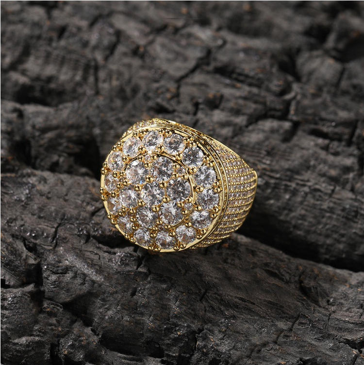 Iced Out Mens Pinky Ring - 18k Gold Plated Bling Hip Hop Cubic Zirconia Jewelry - Created Diamond Signet for Women Gifts
