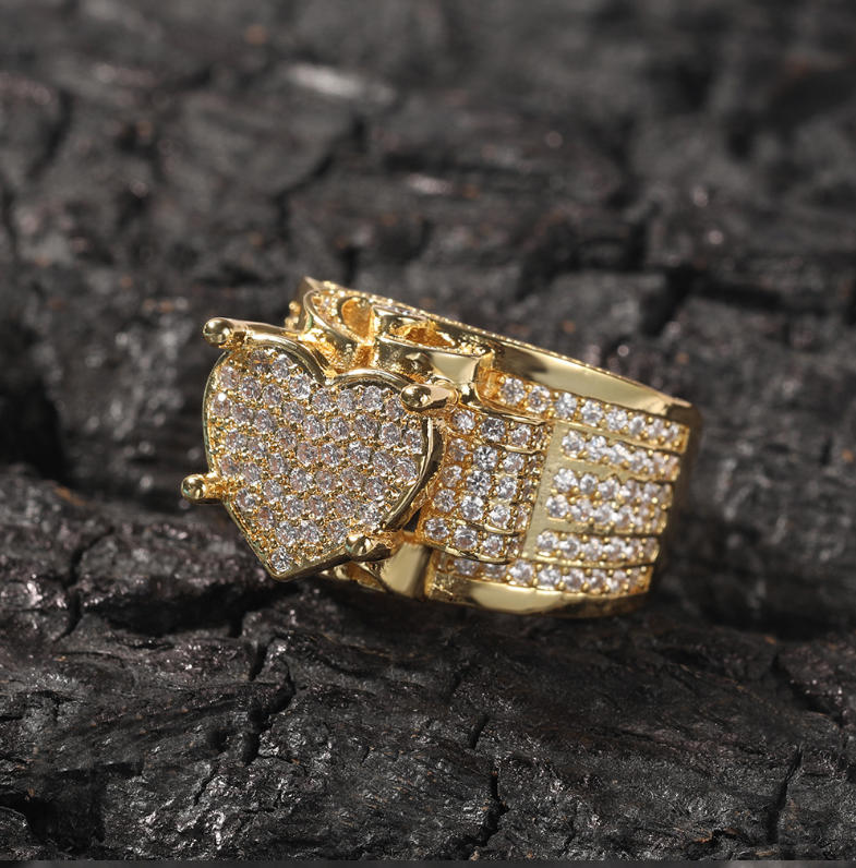 Luxury Men's Ring with AAA Zircon Crystal, Brass Band, 12g Net Weight, Silver