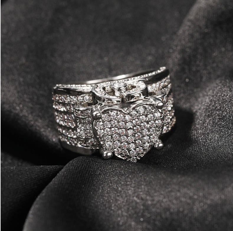 Luxury Men's Ring with AAA Zircon Crystal, Brass Band, 12g Net Weight, Silver