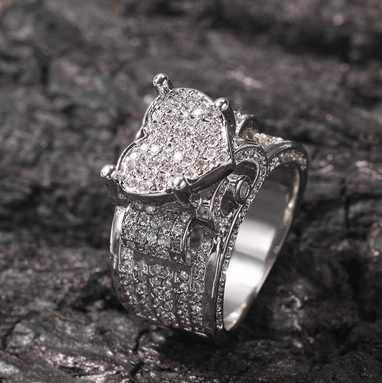 Luxury Men's Ring with AAA Zircon Crystal, Brass Band, 12g Net Weight, Silver