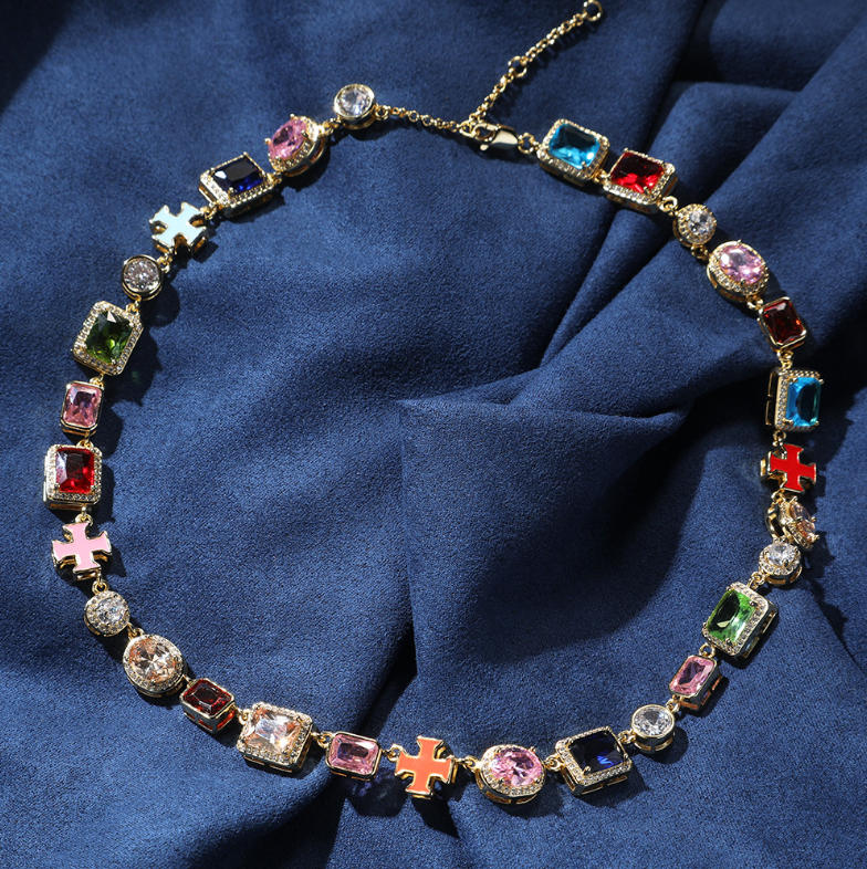 Tennis Necklaces for Men, Dainty 18K Gold Plated Diamond Tennis Choker Necklace Cubic Zirconia Chain with Emerald, Ruby, and Aquamarine Gemstones for Men Bride Birthday Wedding Valentine's Day Gifts