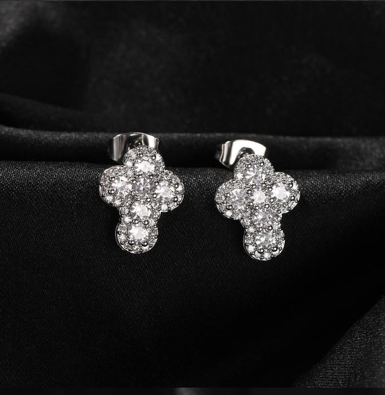 Lulu Mel Cross Earrings Hypoallergenic Stud Earrings For Men Women Trendy, Iced Out Small Cross Cloud Shaped Earrings Studs, Hip Hop Diamond Jewelry Cubic Zirconia Bling Jewelry Dainty Cross Earrings
