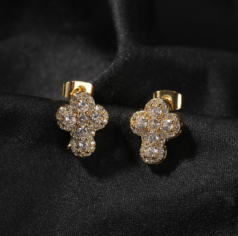 Lulu Mel Cross Earrings Hypoallergenic Stud Earrings For Men Women Trendy, Iced Out Small Cross Cloud Shaped Earrings Studs, Hip Hop Diamond Jewelry Cubic Zirconia Bling Jewelry Dainty Cross Earrings