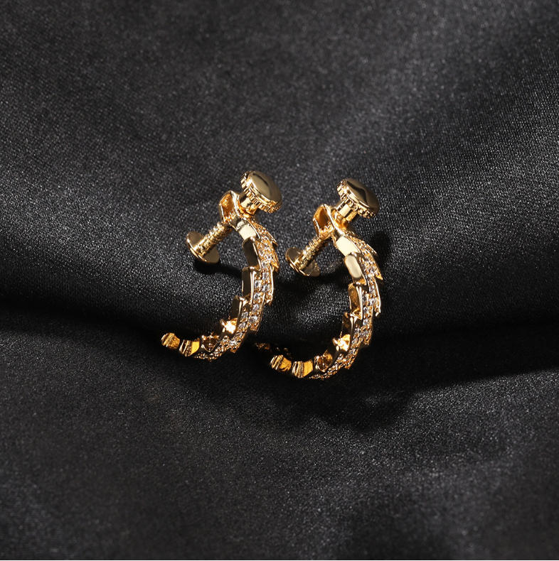 Hip-Hop Spiral Buckle Lightning Earrings, Trendy Street Style Zircon Earrings for Men, Minimalist Personality Ear Clips